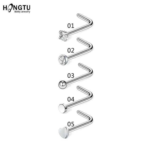 HONGTU Stainless Steel Nose Ring Studs Hoop for Women 20g Nose Ring CZ L Shape Nose Piercing Septum Piercing Body Jewelry Gift 5PCS
