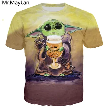 

3D New Lovely Baby Child Yoda T Shirt Men Star Wars Mandalorian T-Shirt Short Sleeved Tshirt Men Tee Gift Idea Merchandise SSD-2