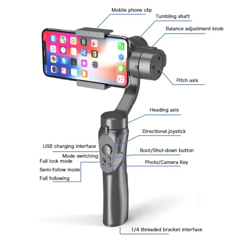 Модернизированный H4 3-осевой Ручной Стабилизатор мобильный умный анти-встряхнуть уличная видео телефона стабилизатор