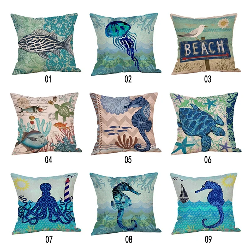 

Soft Comfortable Square Sofa Cushion Cover Marine Life Coral Sea Turtle Seahorse Whale Octopus Pillow Cover Home Decor Supplies