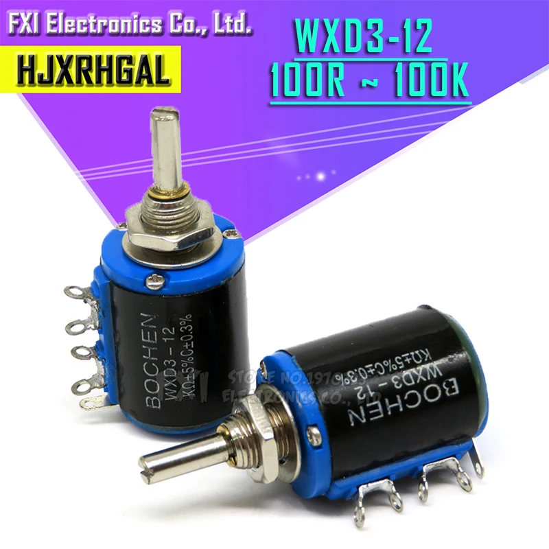 2PCS WXD3-12series WXD3-12 1W 1K 2K2 3K3 4K7 10K Ohm 100R 220R 470R 2.2K 3.3K 4.7K WXD3-12 1W Wirewound Potentiometer rotary potentiometer adjustable resistor