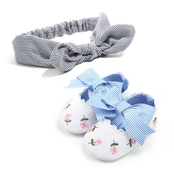 

Pudcoco Infant Newborn Non-slip Toddler Kids Baby Shoes Headband 2Pcs Girls Soft Sole Cotton Crib First Walkers 0-18M