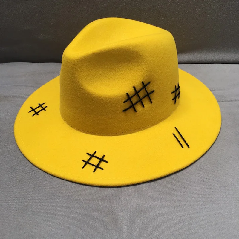 New Fashion cappello di feltro di lana giallo tesa larga Casual nero  allacciato autunno inverno cappello da sole uomo donna feltro Porkpie Jazz  cappello Fedora|Women's Fedoras| - AliExpress