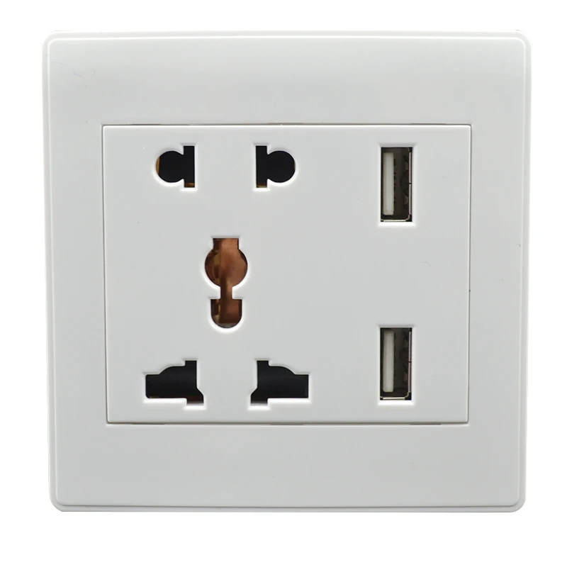 

1X Universal Power Socket Five-Hole Socket with Usb 2100Ma Plug Wall Jack 86X86X34Mm Ge 94V0 Pc 250V 3250 White