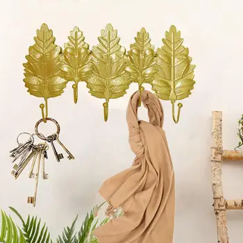 

Metal Leaf Wall Mounted Adhesive Key Coat Hat Hanger Rack Organizer Door Decor