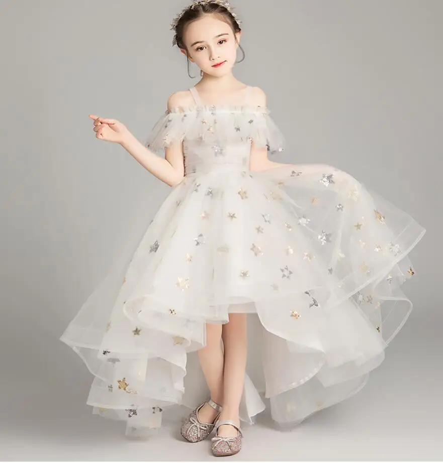 Принцесса вечернее платье с открытыми плечами вечернее платье для девочек для выпускного вечера, бальное платье для маленьких детей, Платья с цветочным рисунком для свадебного крещения