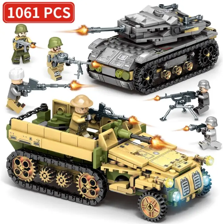 

1061Pcs Military Technic Iron Empire Tank Building Blocks Set Weapon Creator Army WW2 Bricks Toys for Kids compatible Legoinglys