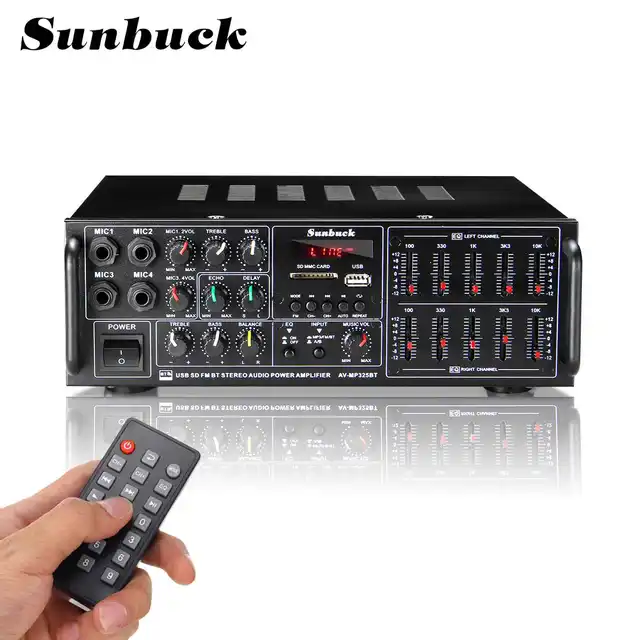 SUNBUCK 5000W 110-240V bluetooth Power Amplifier System Sound Audio Stereo Receiver Support 4 Way Microphone 2 Channel AMP FM SD 1