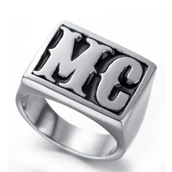 

Fashion trend hip-hop style male ring letters MC shape men's stainless steel rings wear accessories for parties and competitions