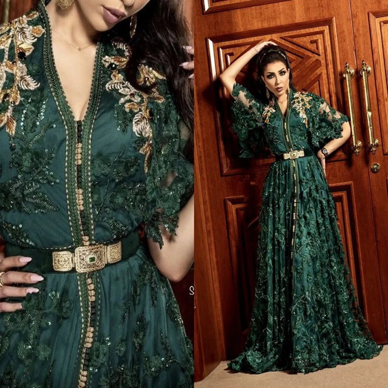 Hunter Dark Green Formele Avondjurken met Lange Mouwen Dubai Arabische Moslim Kaftan Abaya 3D Bloemen Kant Gelegenheid Prom Gown Hunter Dark Green Formele Avondjurken met Lange Mouwen Dubai Arabische Moslim Kaftan Abaya 3D Bloemen Kant Gelegenheid Prom Gown