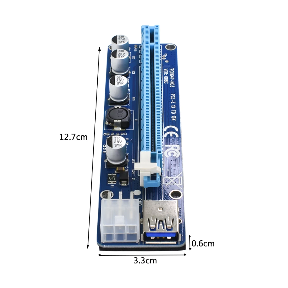 TISHRIC VER 008C Molex 6 Pin PCIE PCI-E PCI Express Riser Card 1X to 16X Extender 60cm USB 3.0 Cable For Mining Bitcoin Miner