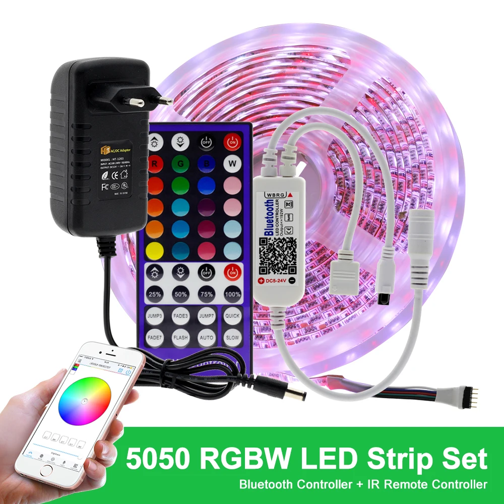 5 м умная RGB RGBW Светодиодная лента 5050 DC12V wifi Bluetooth RGB лента неоновая лента+ wifi/Bluetooth контроллер+ адаптер питания - Испускаемый цвет: Bluetooth RGBW