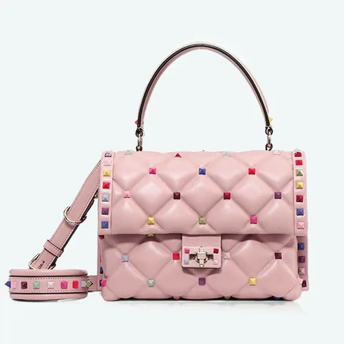 pink 2 Весенняя сумка с заклепками, женская сумка из овечьей кожи на цепочке, косая сумка через плечо, сумка-клатч из натуральной кожи, сумки с ромбовидной решеткой - Цвет: pink 2