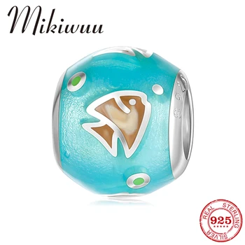 

100% Real 925 Sterling Silver Ocean bubbles & Fish Enamel Charms Beads fit Pnadora charm silver 925 Original Bracelets Jewelry