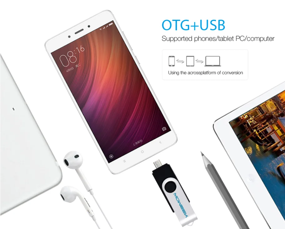 Moweek модный OTG USB крутой флеш-накопитель 64 ГБ USB 2,0 флеш-накопитель transcend 32 ГБ 16 ГБ 8 ГБ 4 ГБ Флешка карта памяти металлическая U