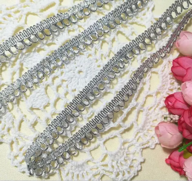 

1M High Quality Latest Silver Lace Fabric Applique Lace Ribbon Trim Guipure Laces Sewing Trimmings For Clothing dentelle RT16