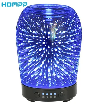 

3DGlass Essential Oil Diffuser 100ml Aromatherapy Modes Firework Theme Ultrasonic Mist Air Humidifier Auto Off with 7 Color Led