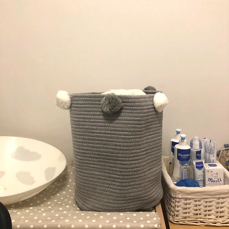 Cotton Woven Clothes Storage Basket Kid Toys Stockpile Basket For Large Foldable Dirty Clothes Toys And Art Organizer Holder Gra