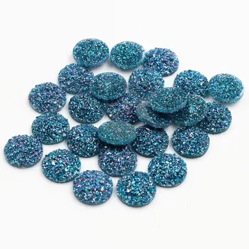 

New Fashion 40pcs 12mm Lake blue Color Natural ore Style Flat back Resin Cabochons For Bracelet Earrings accessories-G7-19