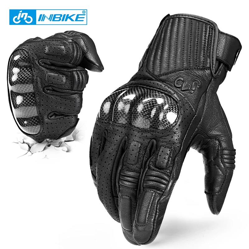 

Carbon Fiber Shell Motorcycle Gloves Leather Full Finger Cycling Bicycle Gloves Touch Screen Motocross MTB Bike Motorbike Gloves