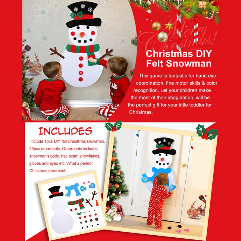 Christmas DIY Felt Snowman Kids Felt Holidays Game Set Detachable Wall Hanging Decor DNJ998