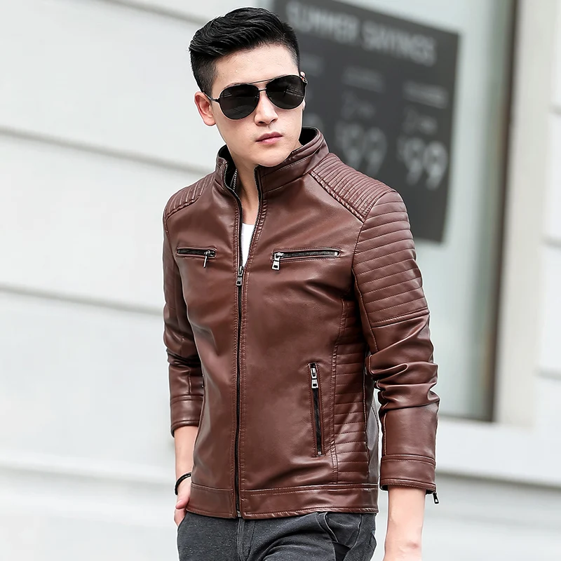 Men Leather Jackets Crocodile brand Coat Casual Biker Zipper Jackets Male Slim Fit Motorcycle Leather Jackets