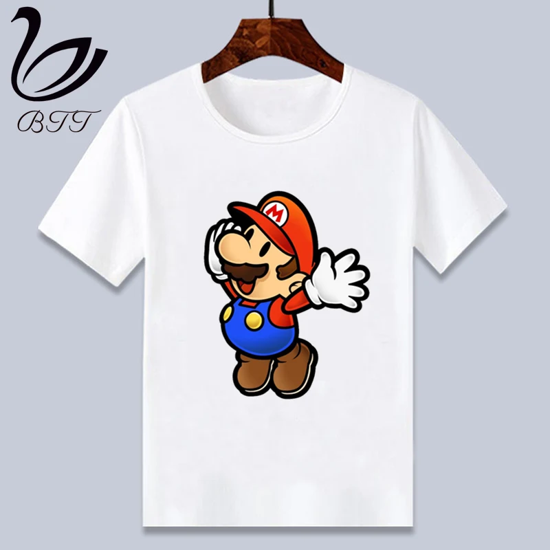 Baby Boy Girl Super Mario Cute Print MARIO Clothes Children Funny T-shirt Round Neck Children Tops - Цвет: K