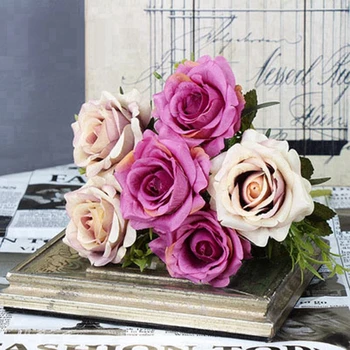 

Beautiful Silk Roses Artificial Flowers Champagne Artificial Flowers for Home Decoration Romantic Wedding Flowers Decoration