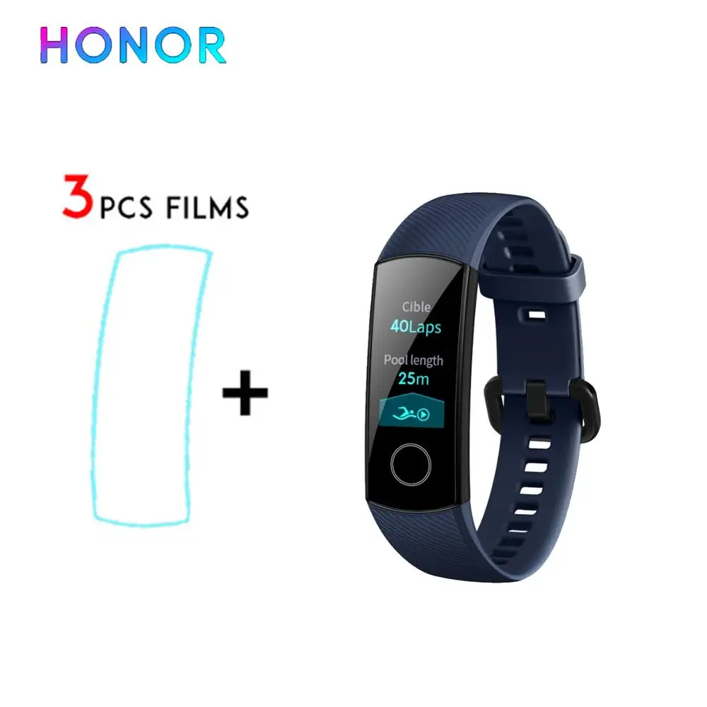 Global Versio huawei Honor Band 4 умный Браслет 50 м Водонепроницаемый фитнес-трекер сенсорный экран для сердечного ритма монитор вызова сообщение шоу - Цвет: add films Blue