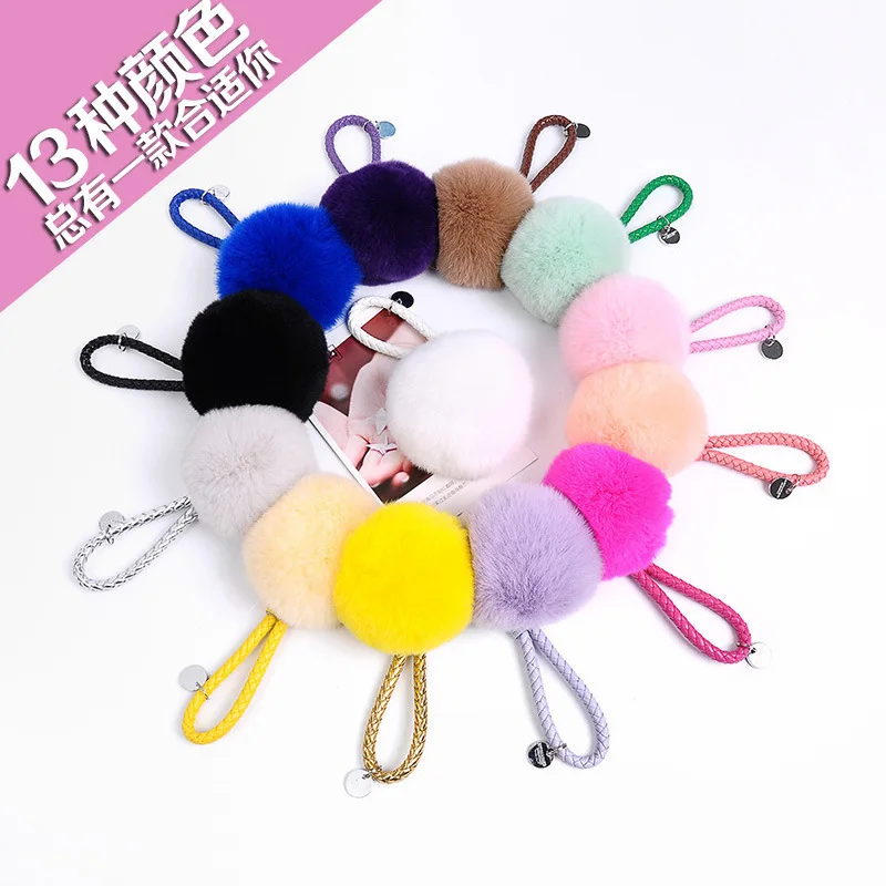 

Car Key Chain Pom-pom Key Ring Rex Rabbit Plush Key Ring Pendant Braided Rope Handbag Pendant