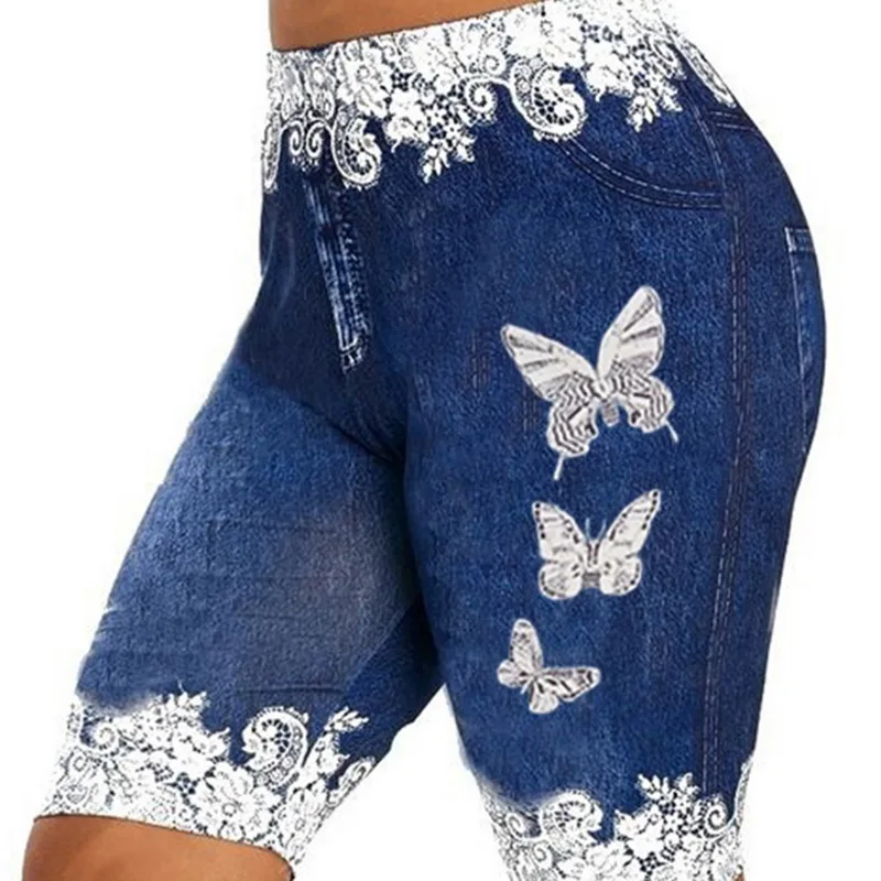 Summer vintage shorts women femme loose Shorts Women Fashion Lace Patchwork Butterfly Print Shorts Sports Minipants Hot sports shorts running shorts workout shorts seamless shorts