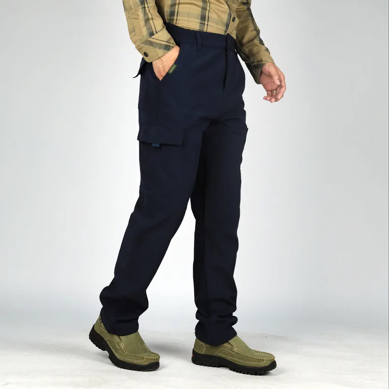 Уличные походные брюки мужские Мульти-карманы мягкая оболочка плюс бархатные теплые брюки осень зима альпинистские рыболовные флисовые брюки карго