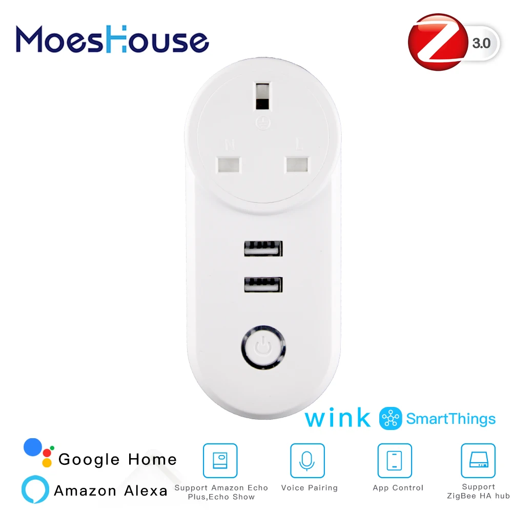 Розетка ZigBee3.0 Беспроводная с двумя USB портами и управлением через