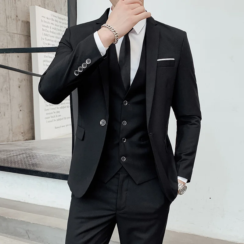 (Jacket + Pants + Tie) Luxury Men's Wedding Suit Male Trailblazer Slim Fit Suit Business Casual Formal Party Classic 4 Colors