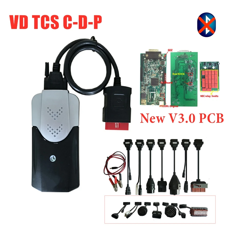 V3.0 зеленый pcb черный VD TCS C-D-P для Autocoms,00 keygen с bluetooth obd obd2 автомобили Грузовики диагностический инструмент+ 8 шт. автомобильные кабели - Цвет: without bluetooth