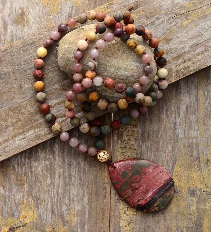 Luxury Natural Stones Jaspers Gold Charm Pendant Necklace Women Trendy Chic Ethnic Meditation Necklace Jewelry Wholesale - Image 2