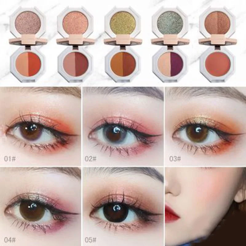 Double Layer Eyeshadow Palette Foldable Marble Effect Pearly Lustre Eye Shadow Case CJ666
