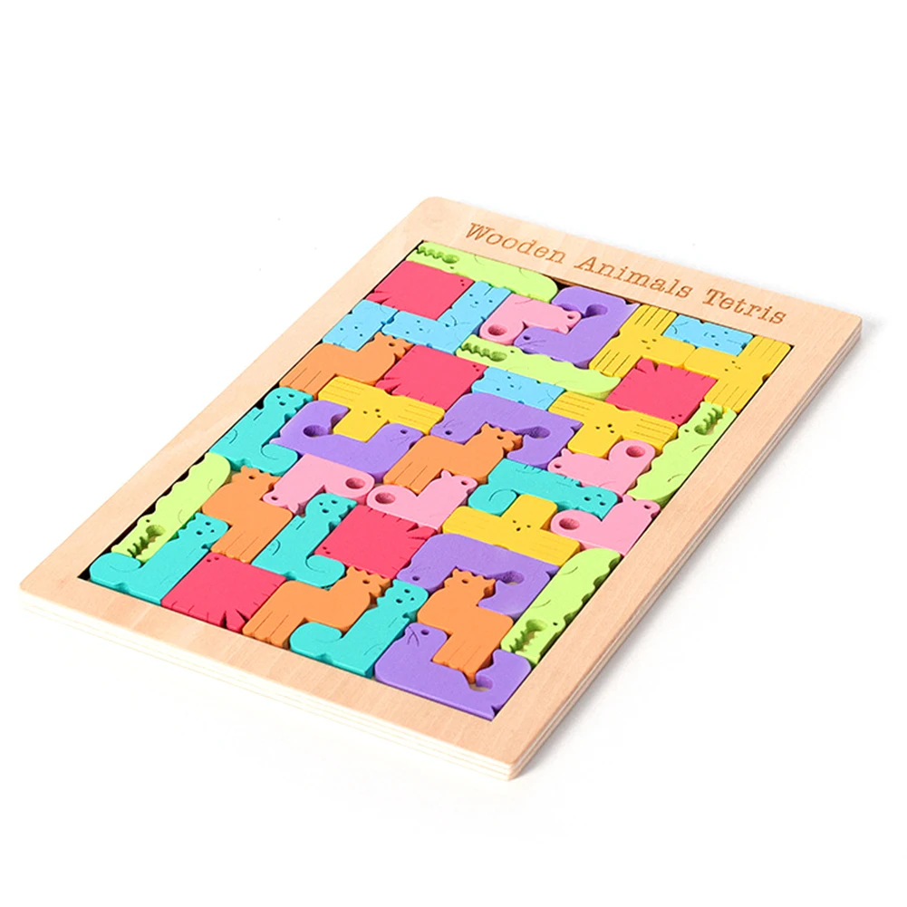 Детские Мультяшные животные тетрис Пазлы деревянные Tangram головоломки доска Пазлы тетрис игра обучающая игрушка для детей игрушка подарок