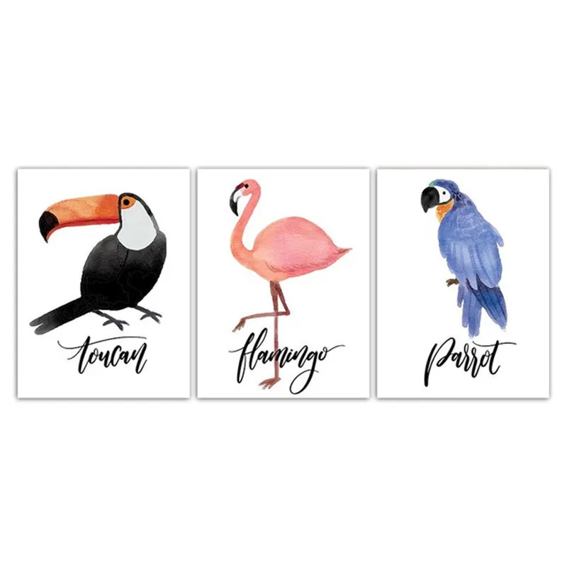 

Nordic Style Animals Poster Flamingo Parrot Toucan Canvas Print Kawaii Picture For Modern Bedroom Living Home Wall Art Decor