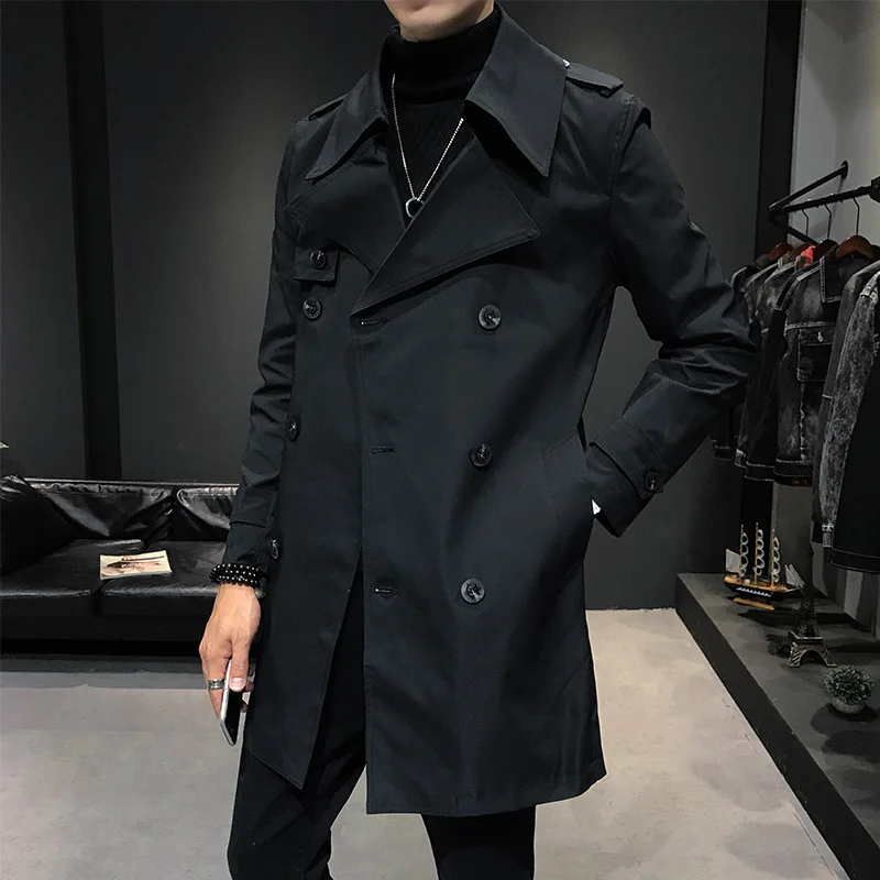 Mens Double Breasted Trench Coat Mens Off White Trench Coats British Long Jackets English Cloak Classic Windbreaker Elegant