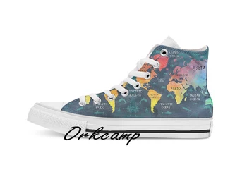 

world map 49 color Custom Casual High Top lace-up Canvas shoes sneakers Drop shipping