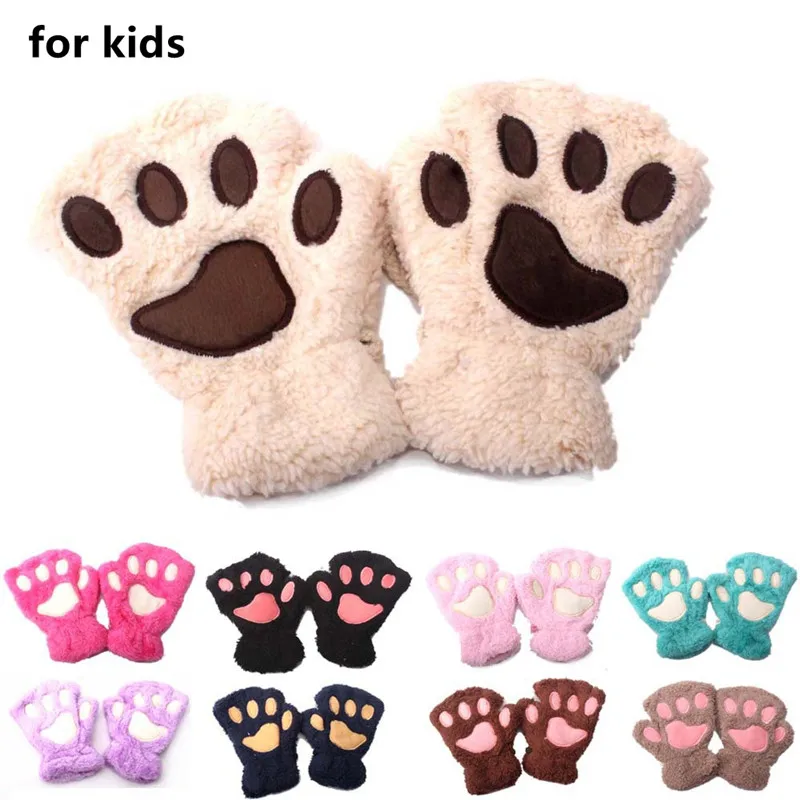 Дети Медведь кошачья лапа с когтями зимняя рукавица прекрасные перчатки плюшевые перчатки без пальцев Рабочая безопасность теплые короткие перчатки