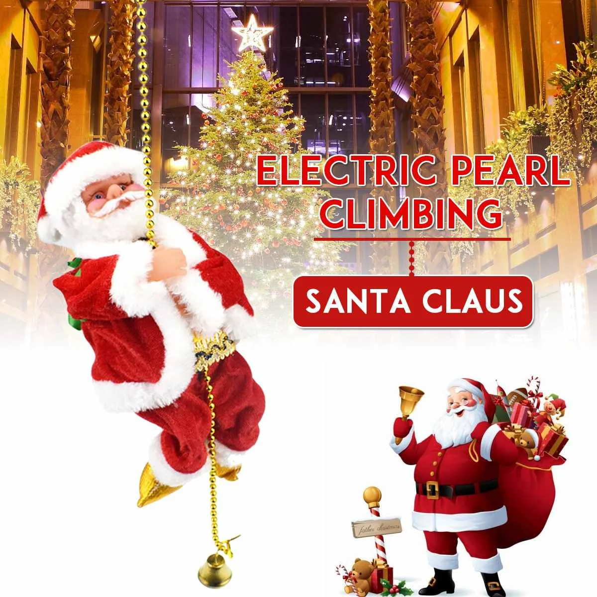 

23CM Christmas Decoration Santa Claus Climbing On Rope for Indoor Outdoor Wall Window Hanging X mas Ornament Electric Toy Gift