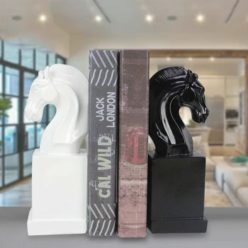 

2 PCS Vintage Horse Head Book Stand Statues Resin Ornaments Home Decoration Accessories Modern Animal Sculptures Crafts Gifts