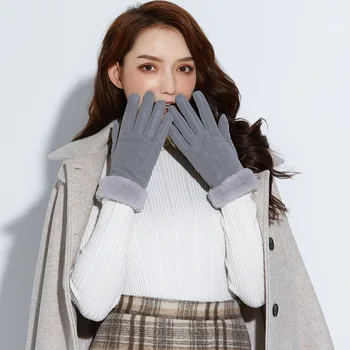 

2019 New Ladies Gloves Touch Screen Winter PU Leather Velvet Gloves Women Warm Plus Fluffy Cuffs Golves Wholesale NS1609