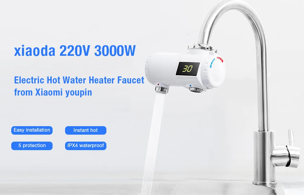 xiaoda 220V 3000W Electric Faucet 3s Fast Instant Heating LED Display IPX4 Waterproof from Xiaomi youpin