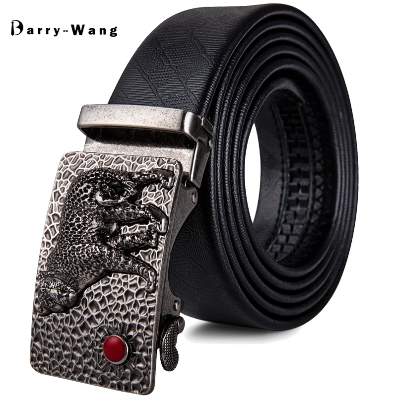 

Men Designer Belt,Barry.Wang Cowhide Belt Leopard Jaguar Slide Ratchet Buckle Waist Strap Emboss Retro Belt for Jeans Khaki Pant