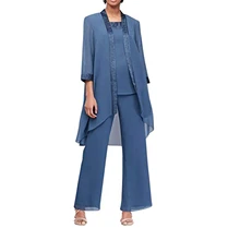 Женский комплект из 3 предметов, платье для мамы невесты, брючный костюм, элегантный вечерний шифоновый костюм размера плюс для торжественных свадеб