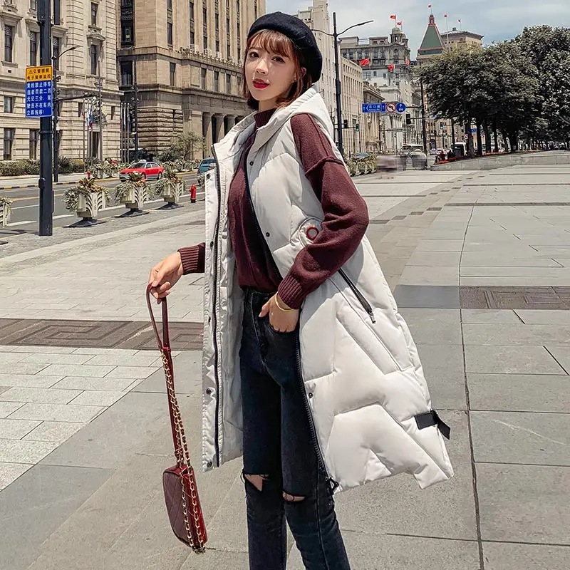 

Cotton Vests Women Long Slim Vest Coat Korean Thicken Loose Large Size Coat Autumn and Winter Jacket Hooded 2019