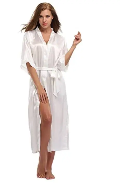 Women Silk Satin Long Wedding Bride Bridesmaid Robe Kimono Robe Feminino Bath Large Size XXXL Peignoir Femme Sexy Bathrobe women sleepwear,bride robes,silk robe,sleepwear pajamas